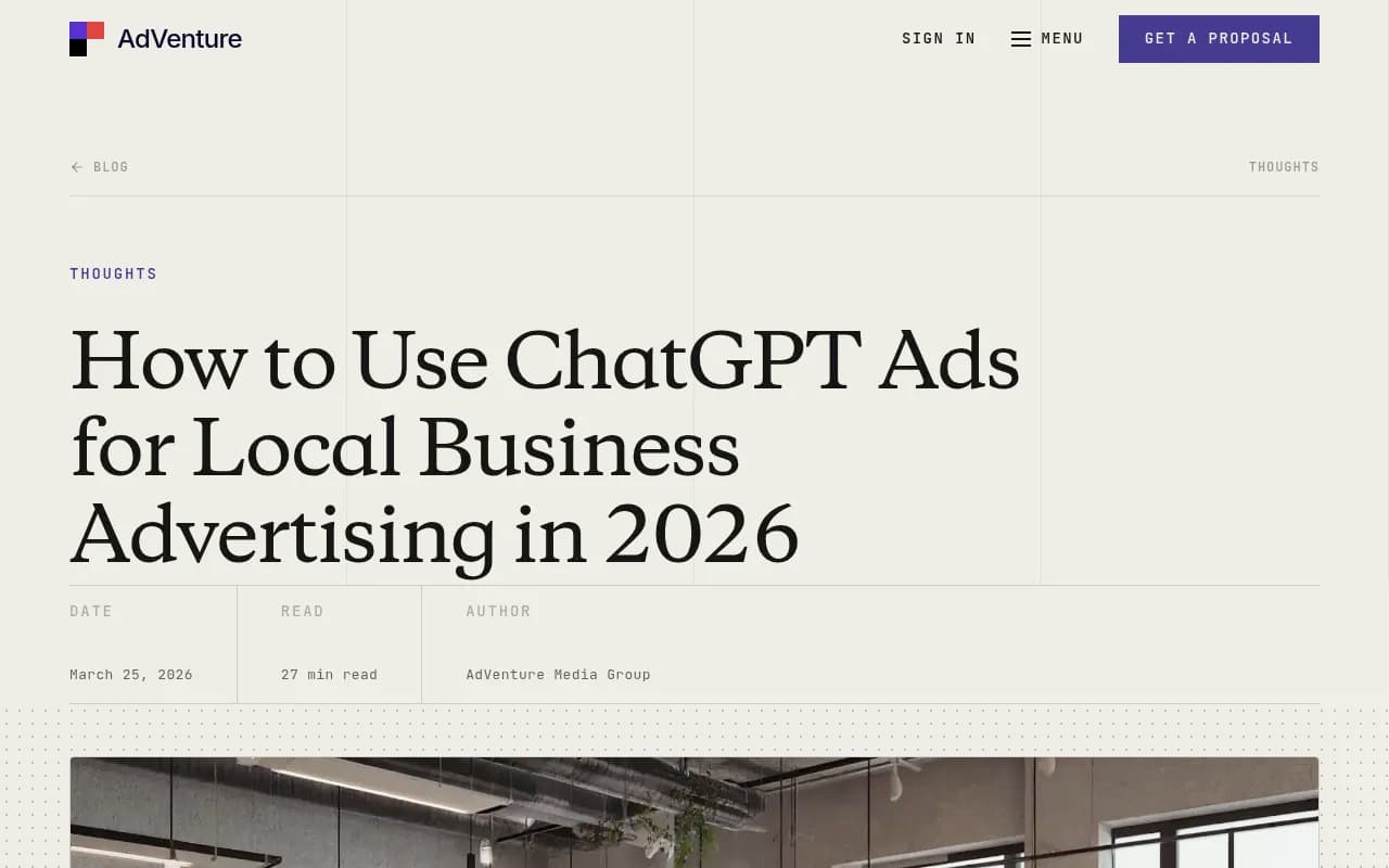AdVenture Media guide on using ChatGPT ads for local business advertising in 2026