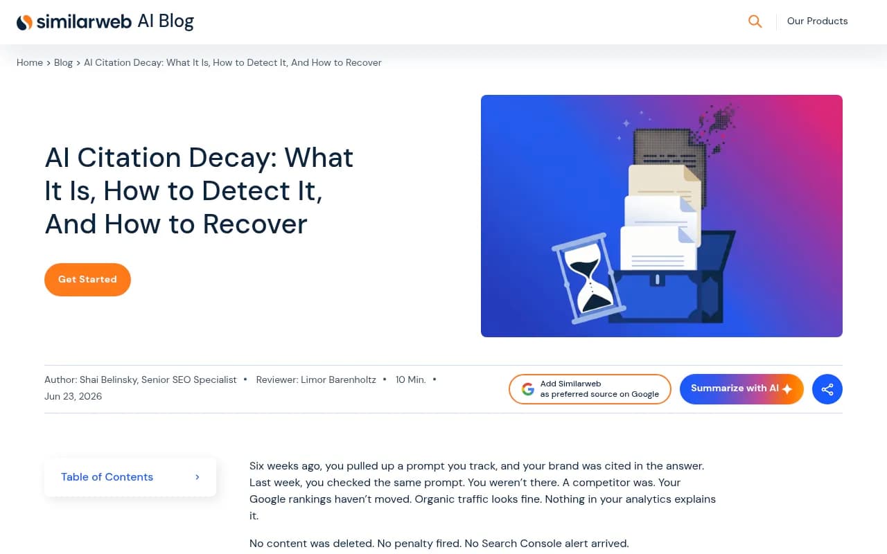 Similarweb's guide to AI citation decay detection and recovery