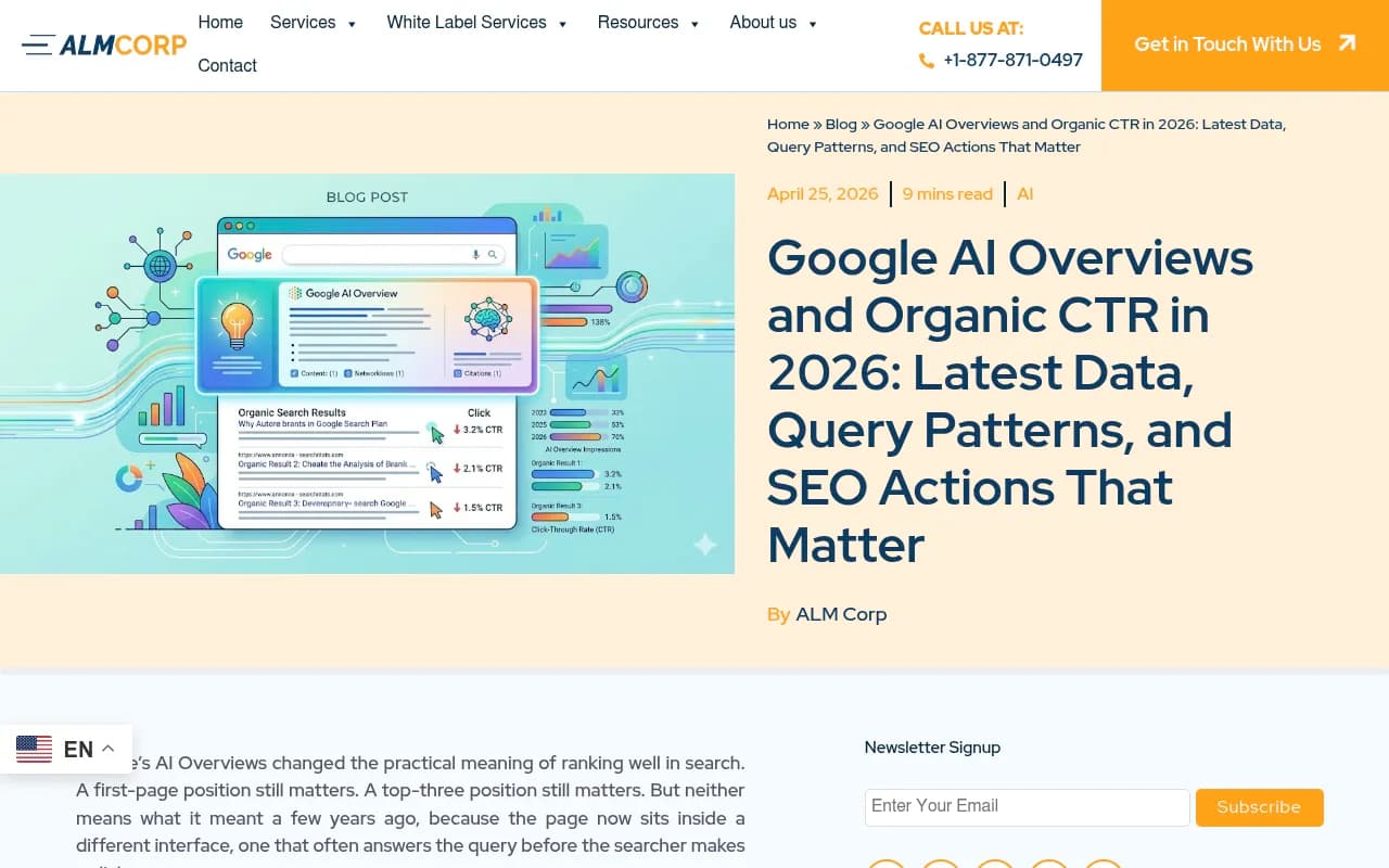 Data analysis of Google AI Overviews impact on organic CTR in 2026, showing query-level breakdown across industries