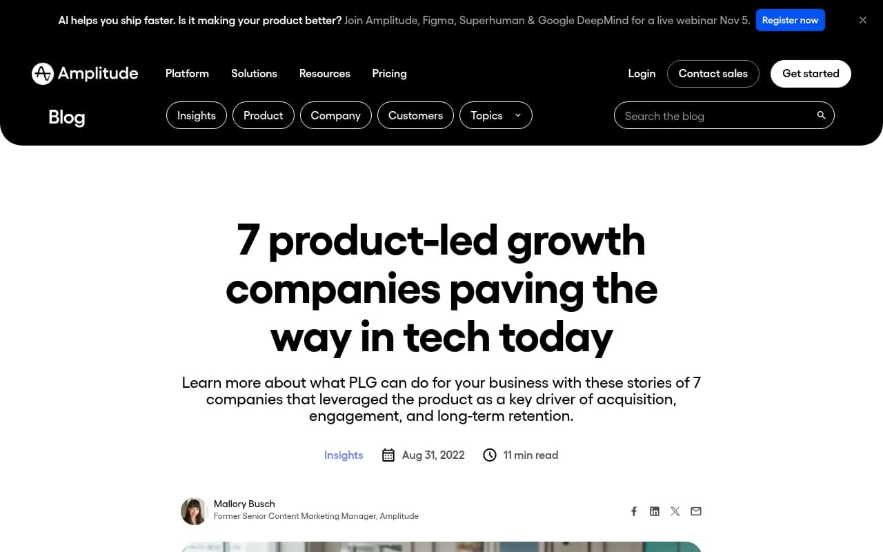 Amplitude's guide to PLG companies, a useful reference for the product-led motions your AI visibility work should support