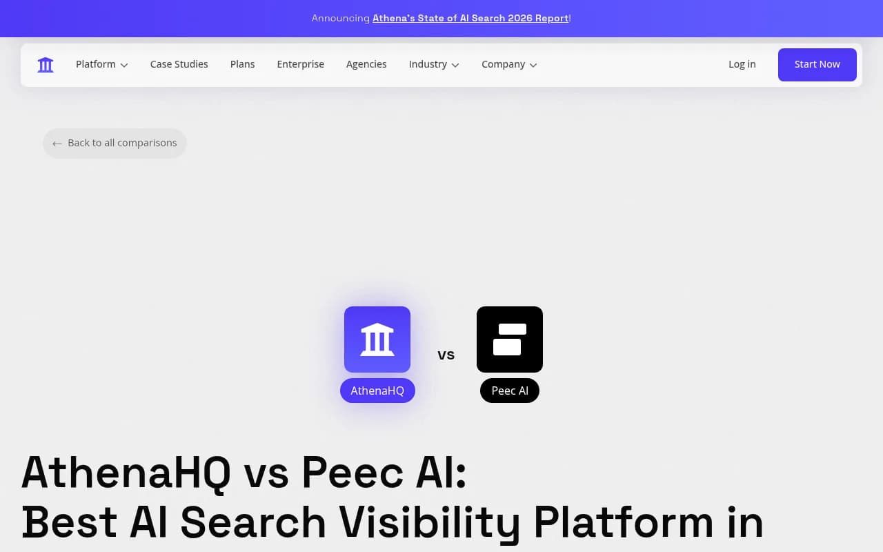 AthenaHQ vs Peec AI comparison page
