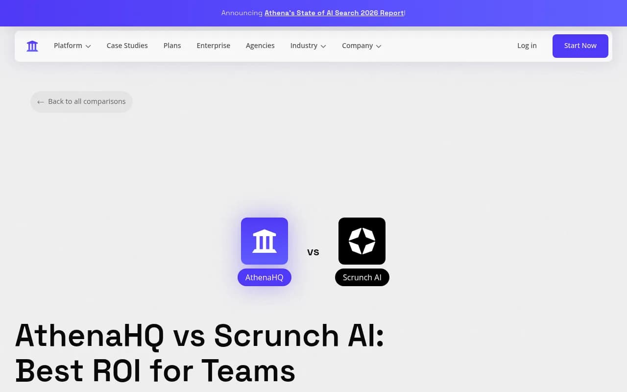 AthenaHQ vs Scrunch AI comparison page on AthenaHQ's website