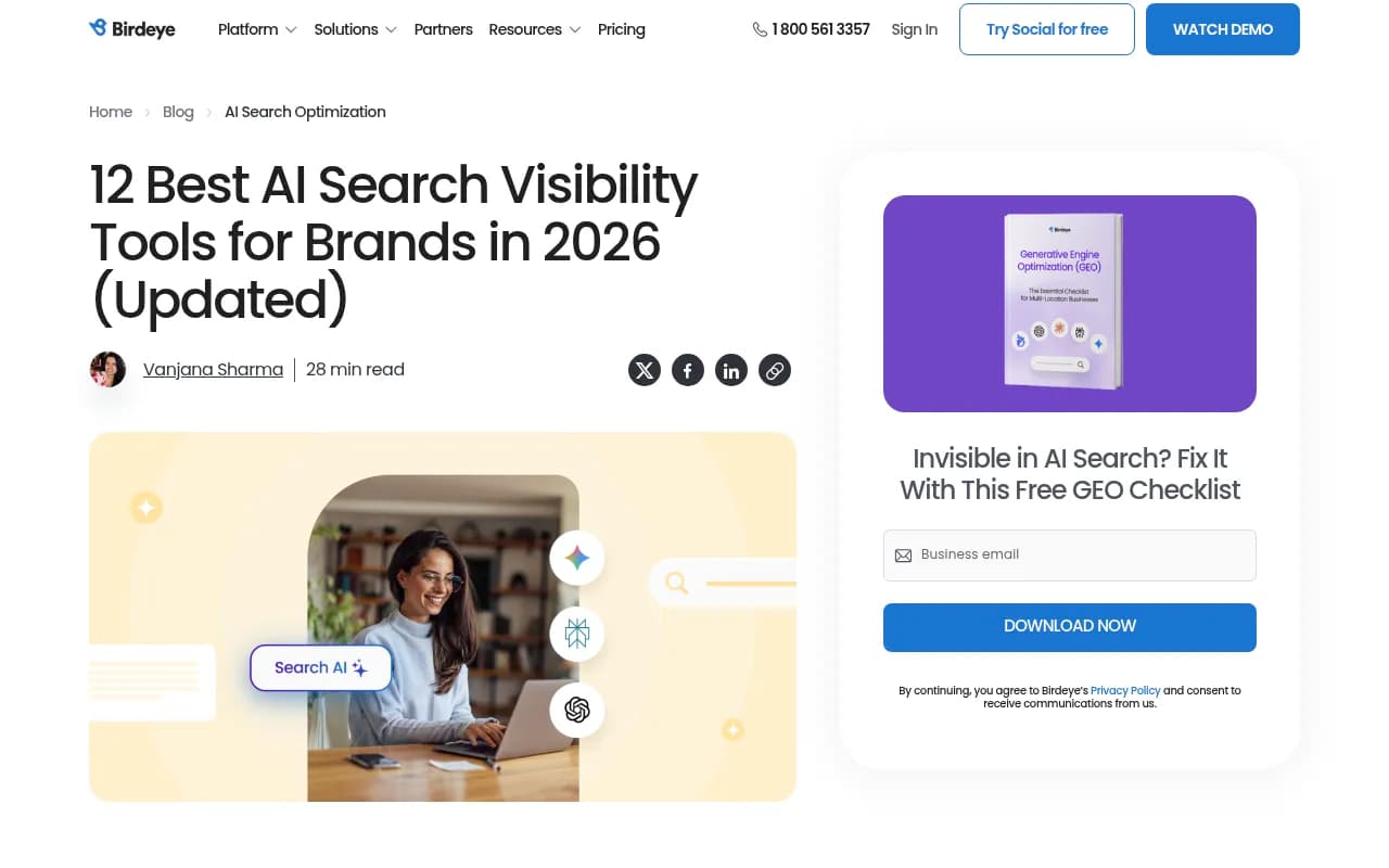 Birdeye's comparison of AI search visibility tools, a self-ranked listicle updated in September 2026