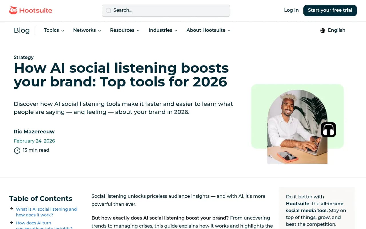Hootsuite's guide to AI social listening tools for 2026