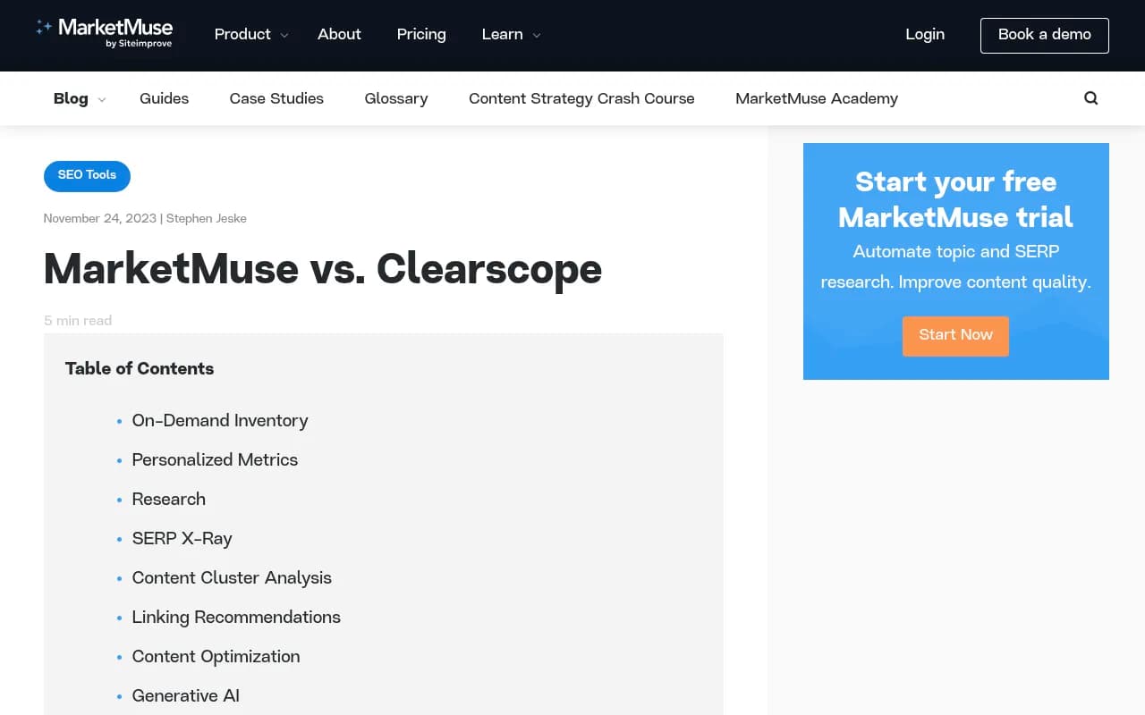 Comparison of MarketMuse and Clearscope features from MarketMuse's blog