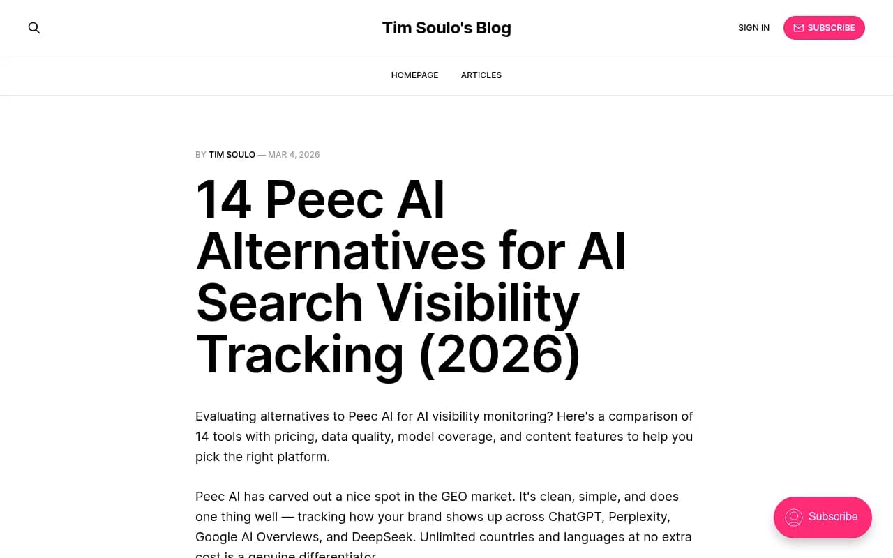 Peec AI alternatives comparison for AI search visibility tracking