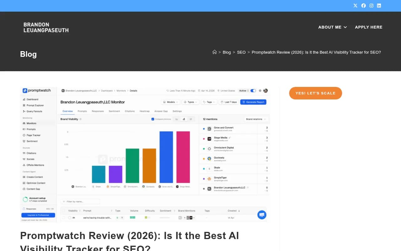 Promptwatch review by Brandon Leuangpaseuth, an independent SEO consultant with 8+ years of experience