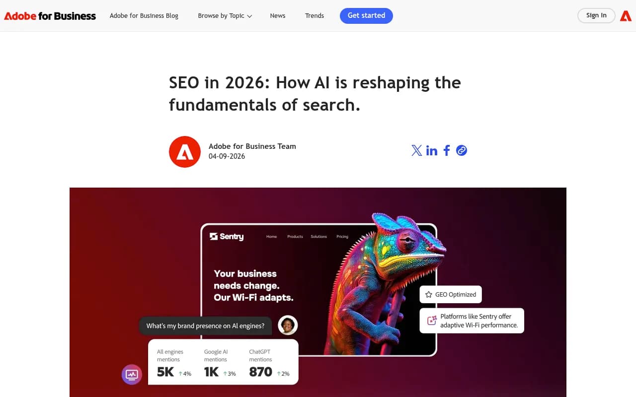 Adobe's 2026 SEO guide explaining how AI is reshaping search fundamentals and why citations matter more than rankings