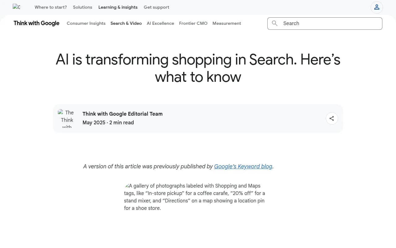 Think with Google article on AI Mode shopping, virtual try-on and agentic checkout