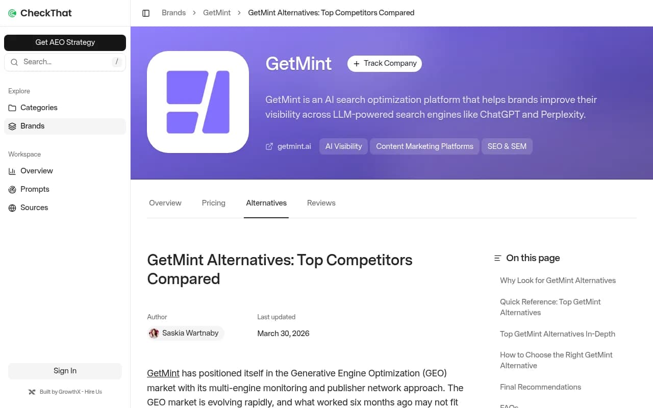 GetMint alternatives comparison overview from CheckThat.ai
