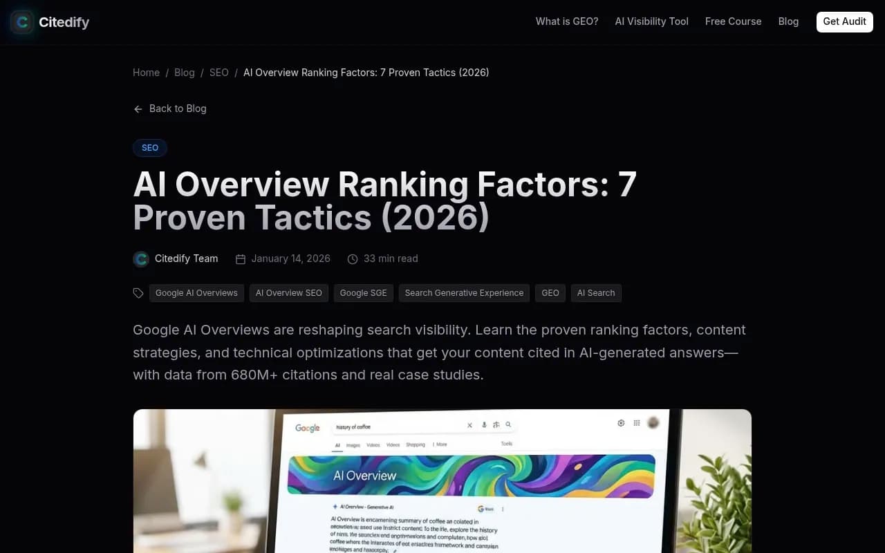 AI Overview ranking factors guide showing the three core citation signals