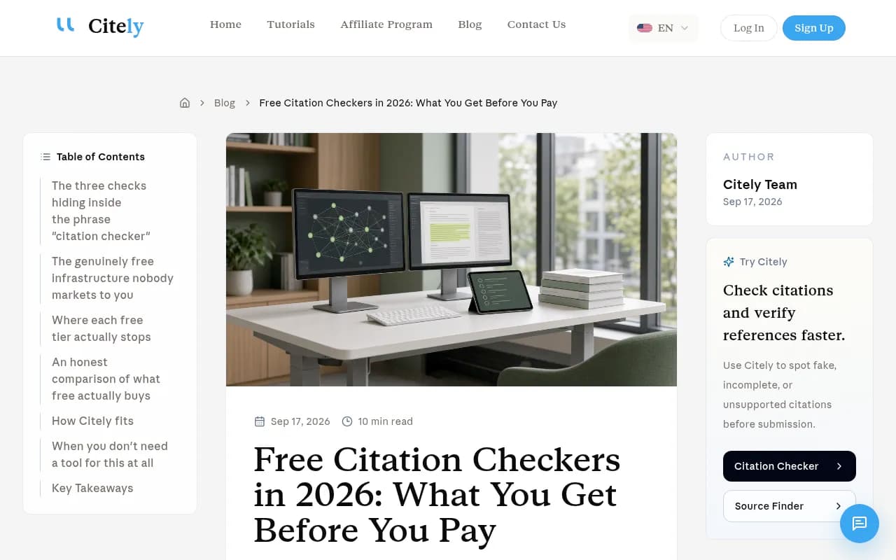 Citely's roundup of free citation checkers and what each free tier verifies