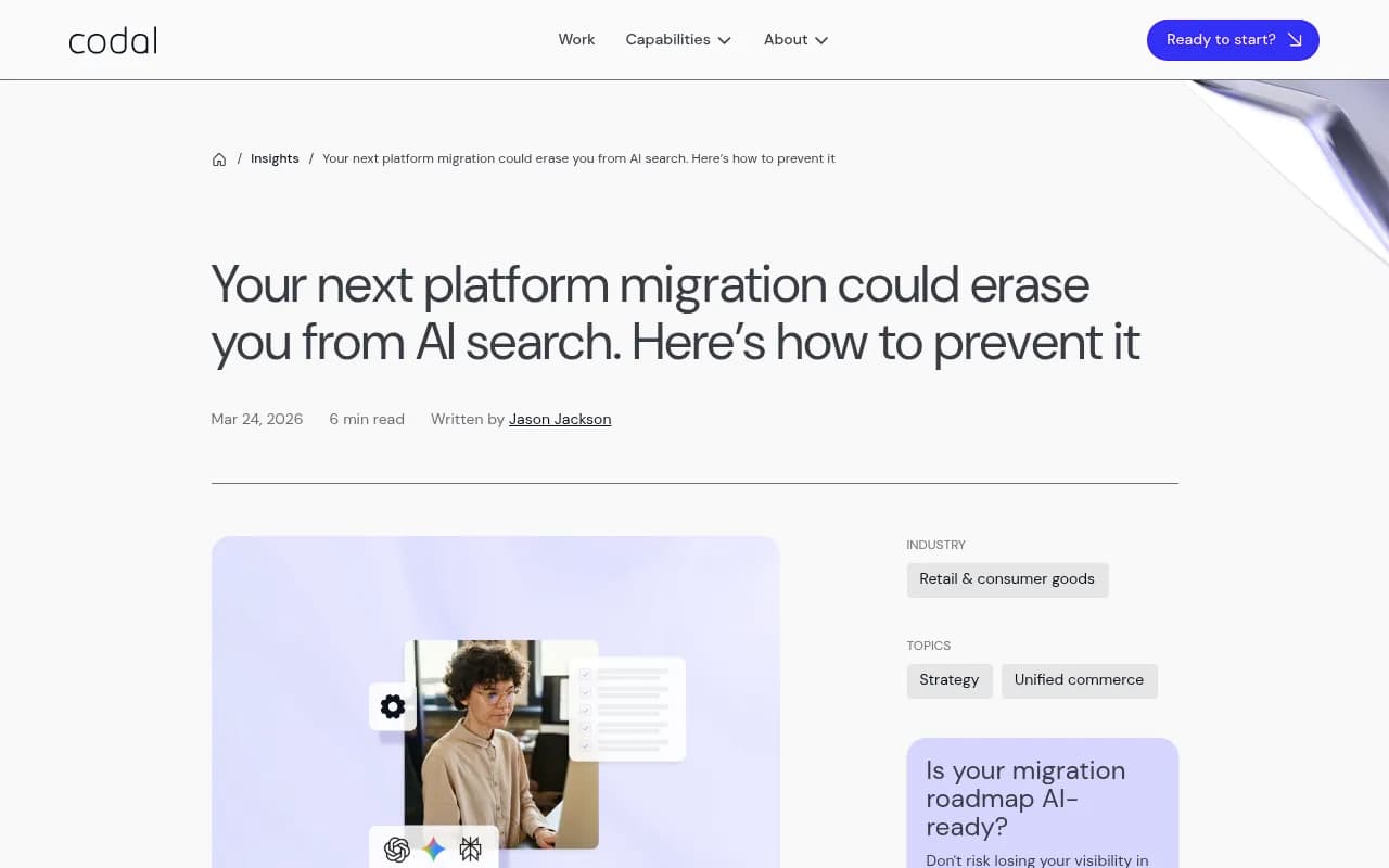 A guide on protecting AI search visibility during platform migrations, showing the dual-visibility problem teams face when switching platforms