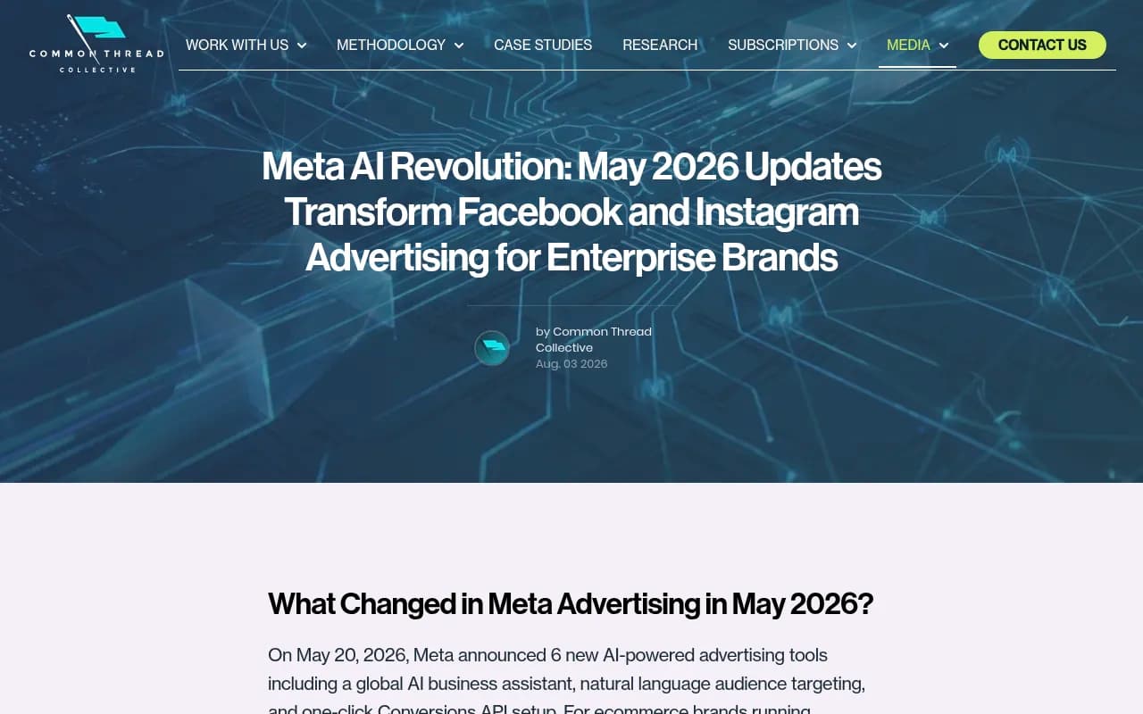 Common Thread Collective's summary of Meta's May 2026 AI advertising updates