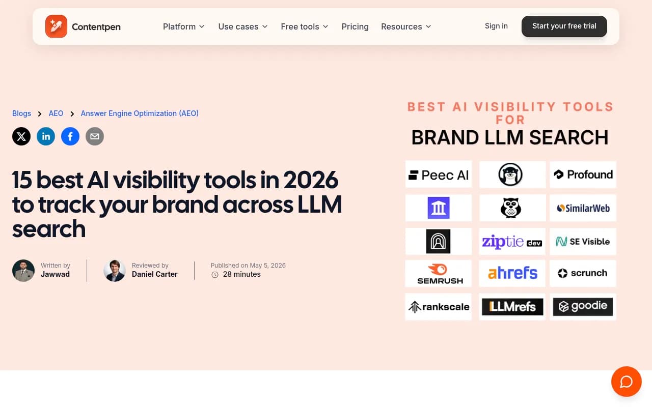 AI visibility tools comparison overview from ContentPen's 2026 roundup