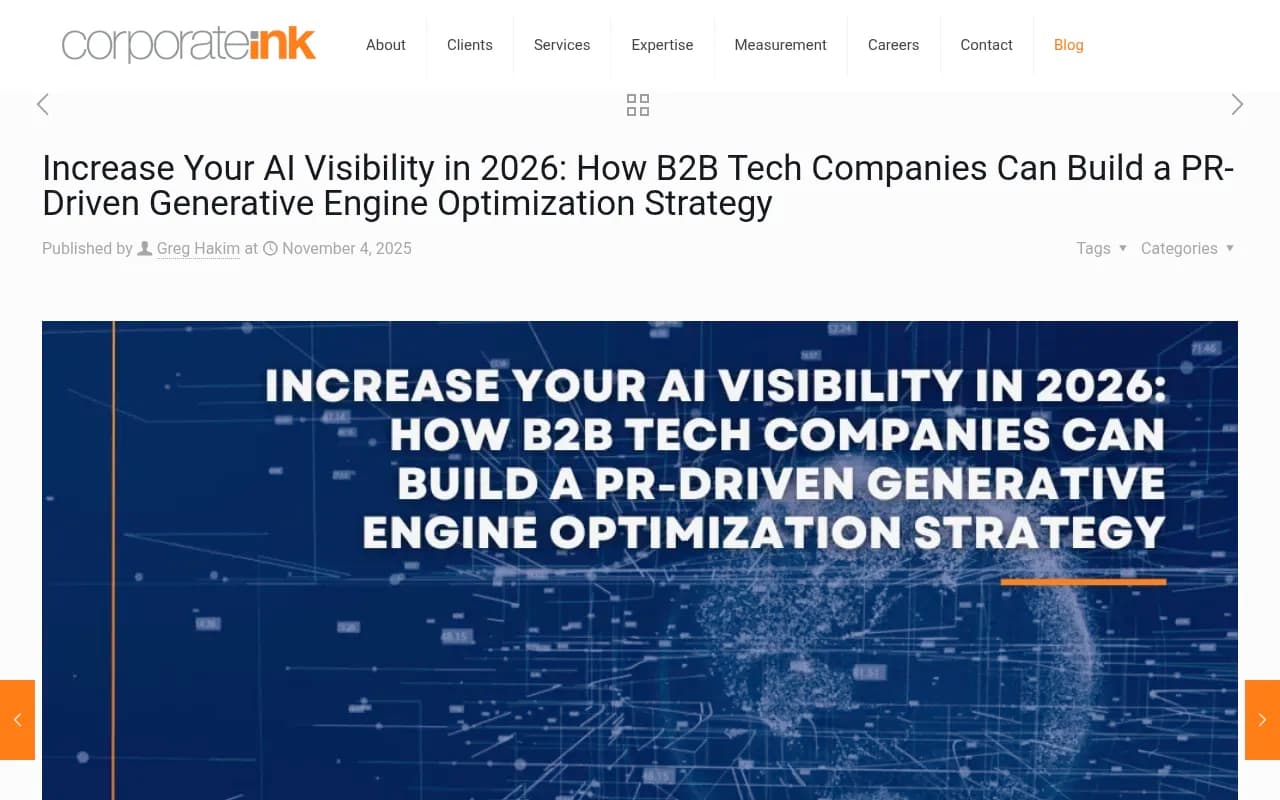 Corporate Ink's breakdown of how B2B tech companies can build AI visibility through earned media and GEO strategy