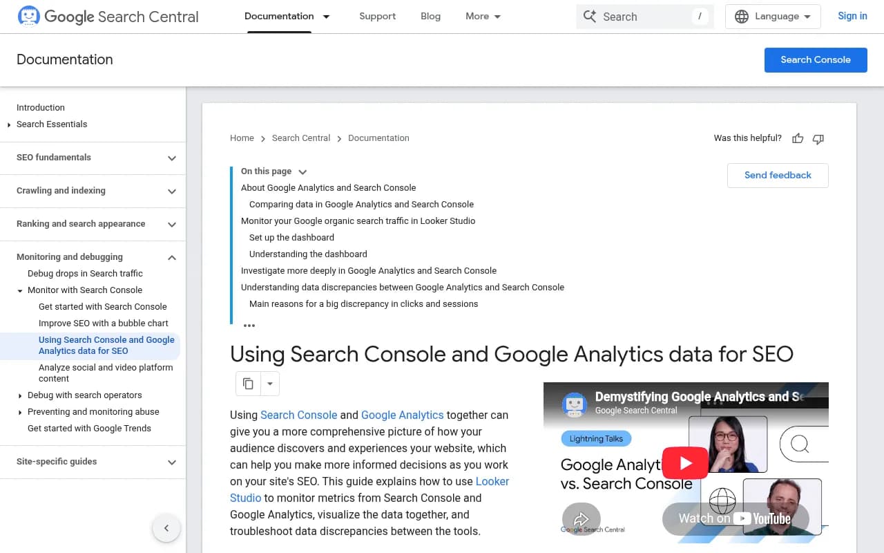 Google Search Central documentation on using Search Console and Google Analytics data together