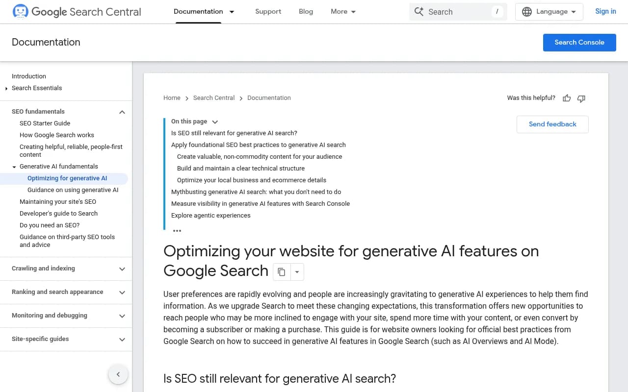 Google Search Central guide on optimizing for generative AI features
