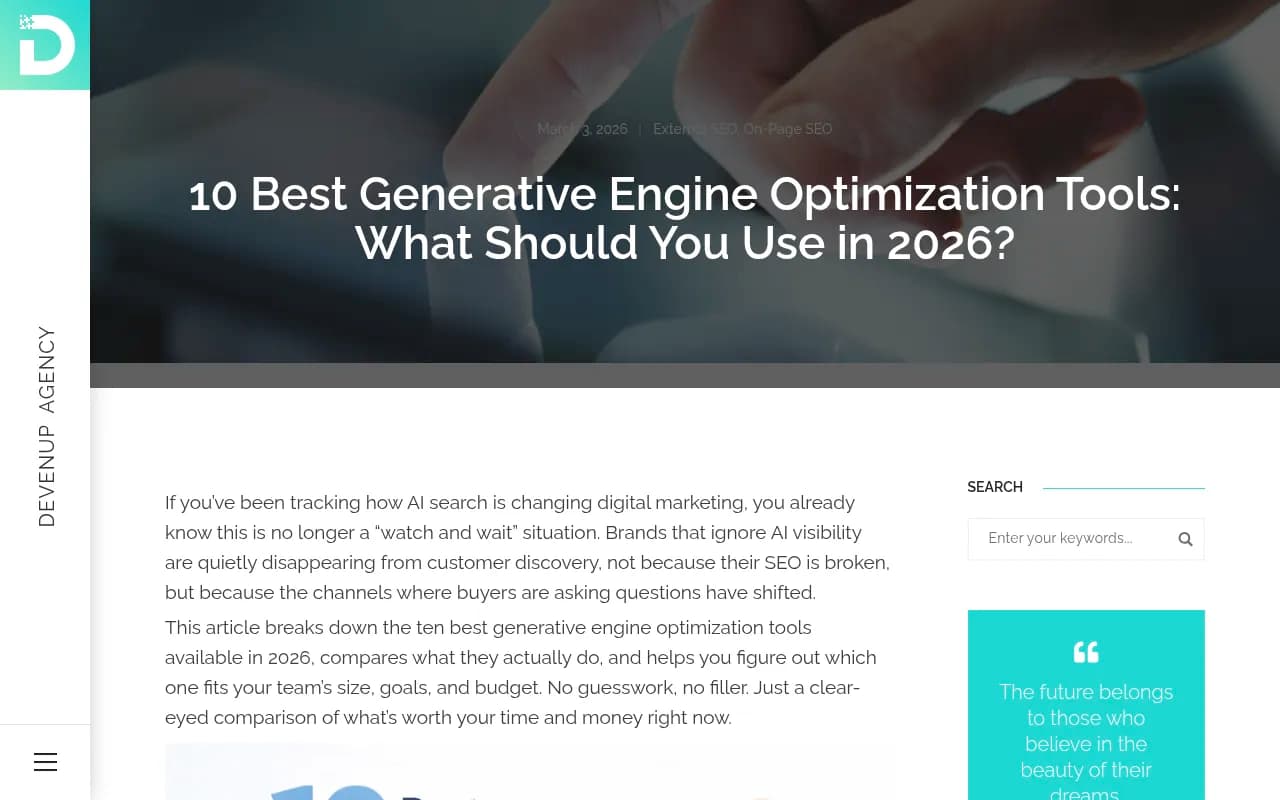 GEO tools comparison overview from Devenup's 2026 roundup