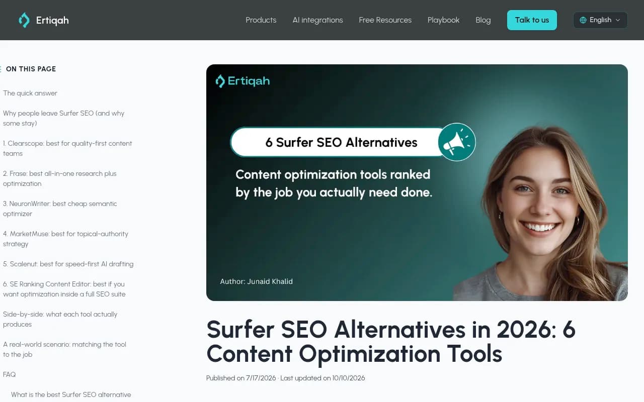 Ertiqah's breakdown of Surfer SEO alternatives by use case