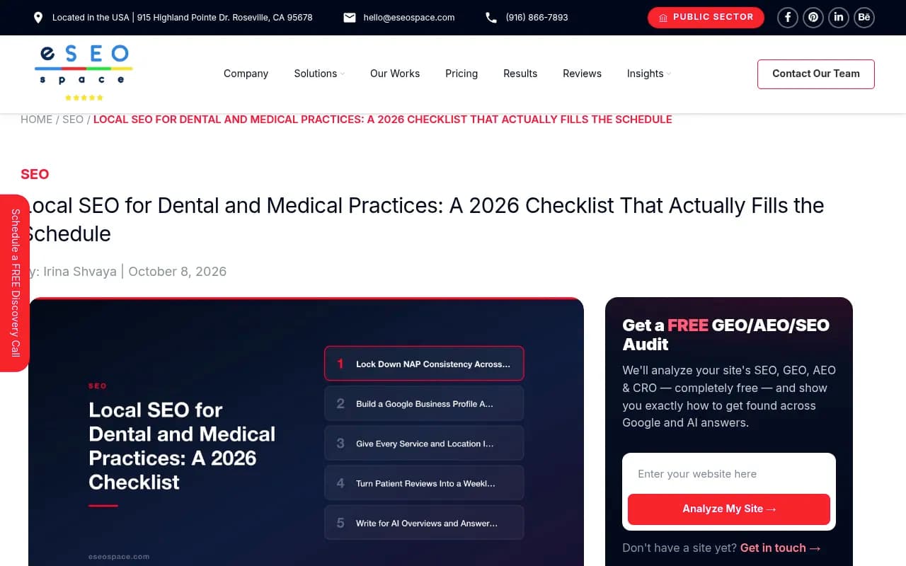 eSEOspace local SEO checklist for dental and medical practices, covering NAP consistency, Google Business Profile and reviews
