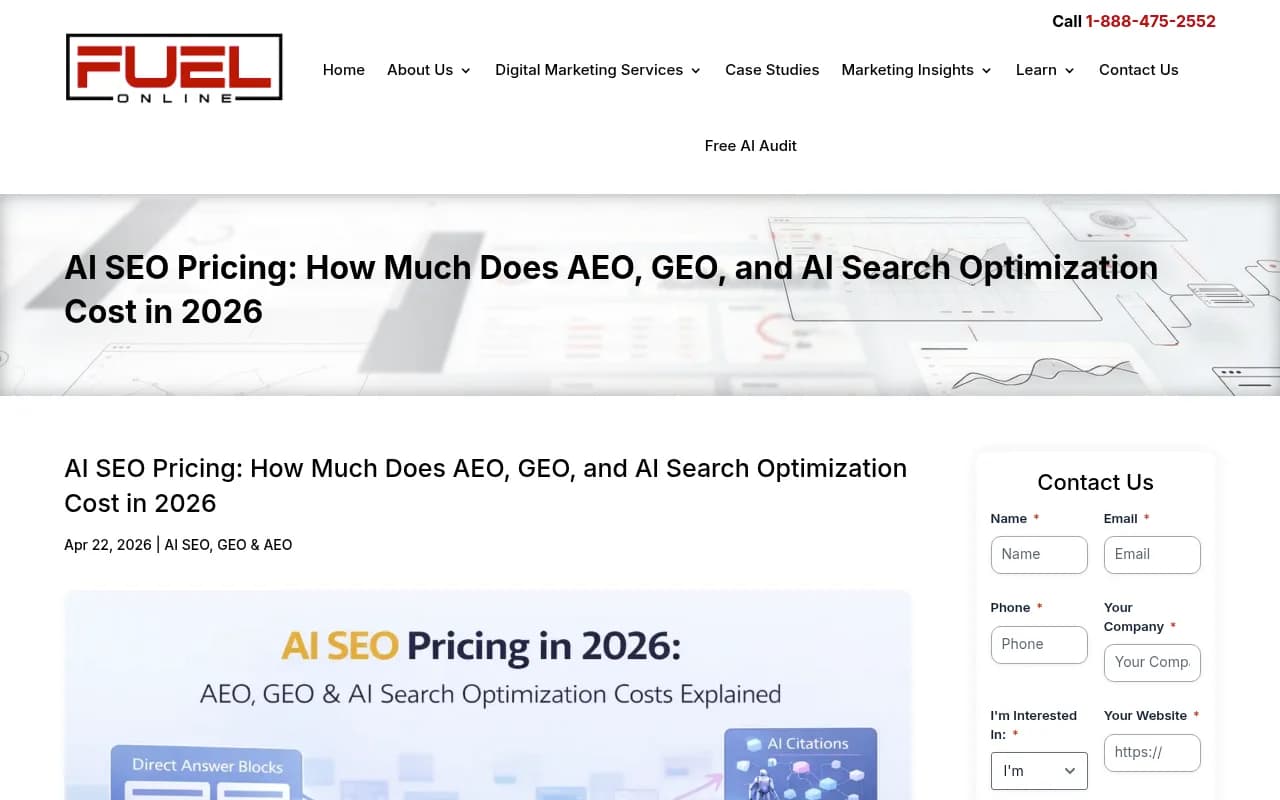 AI SEO pricing breakdown showing cost tiers for AEO, GEO, and AI search strategy in 2026