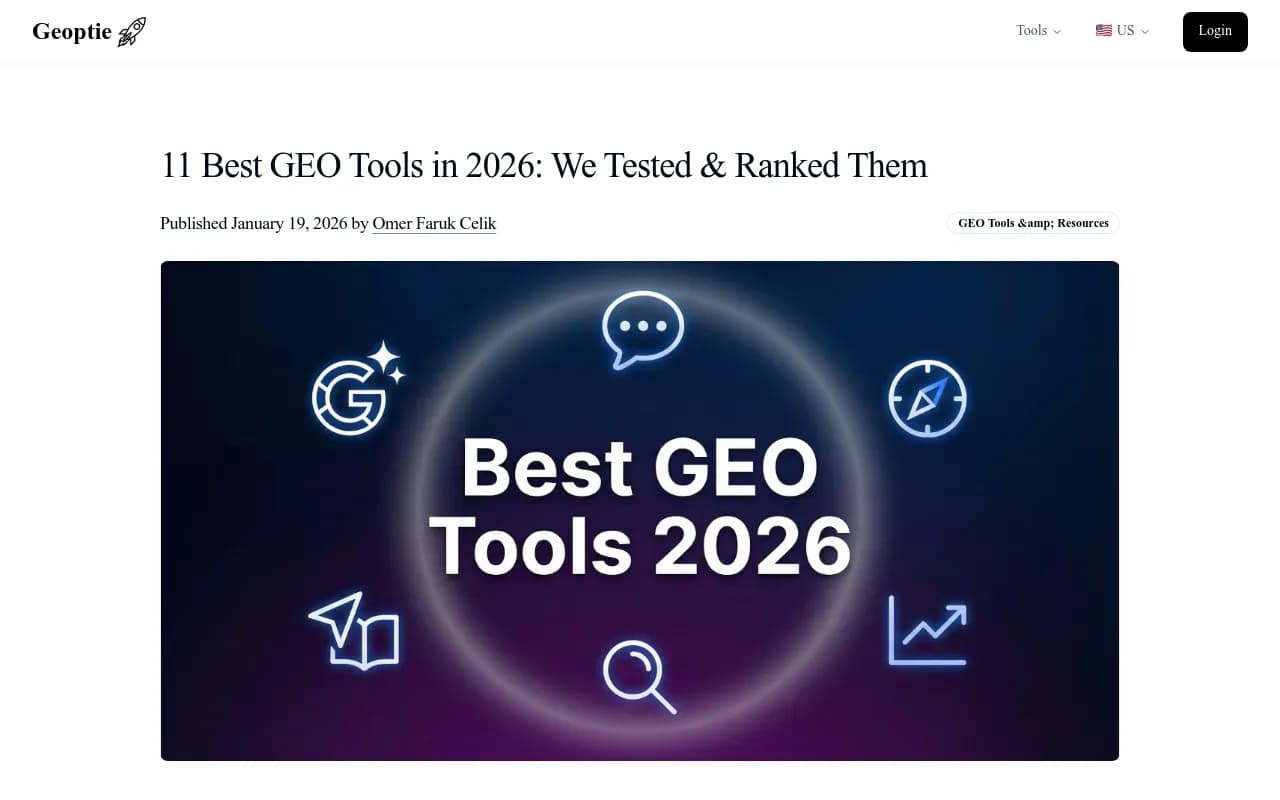 Geoptie blog listing the 11 best GEO tools in 2026 with rankings and comparison table
