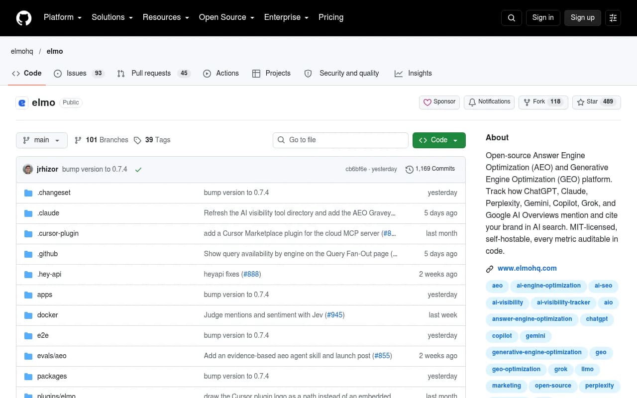 Elmo GitHub repository page