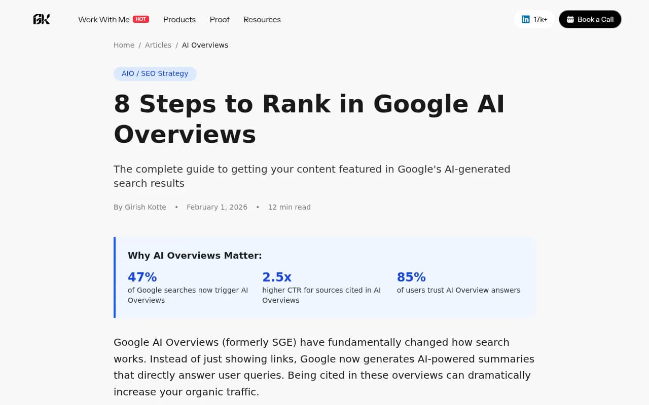 Overview of ranking methods for Google AI Overviews in 2026