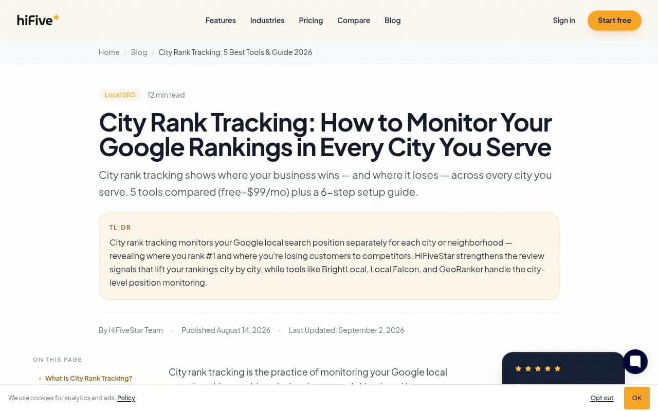 City-level rank tracking dashboard showing map pack position variance across neighborhoods