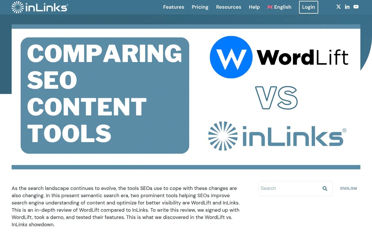 InLinks help center page comparing WordLift and InLinks