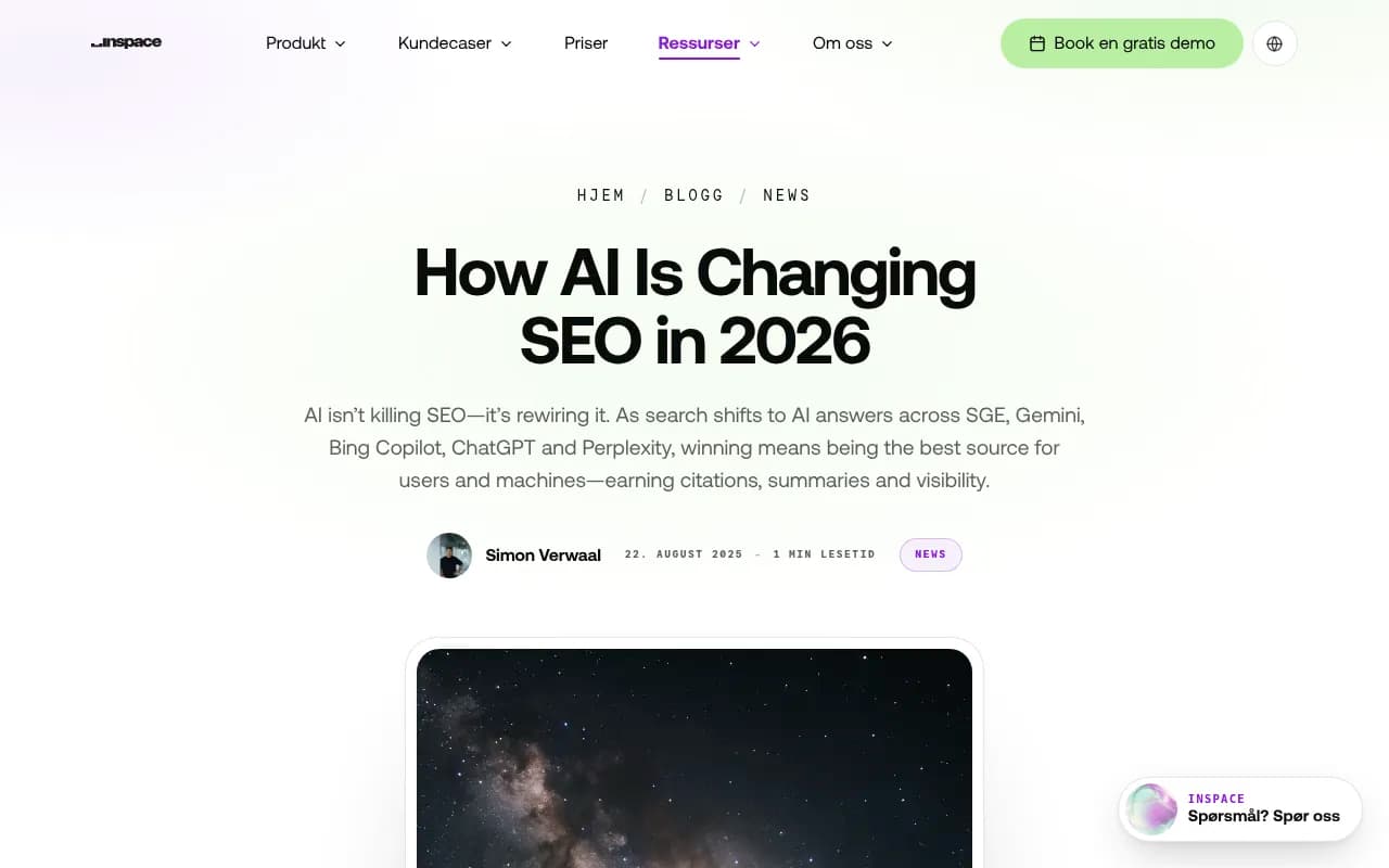 InSpace blog page on how AI is changing SEO in 2026
