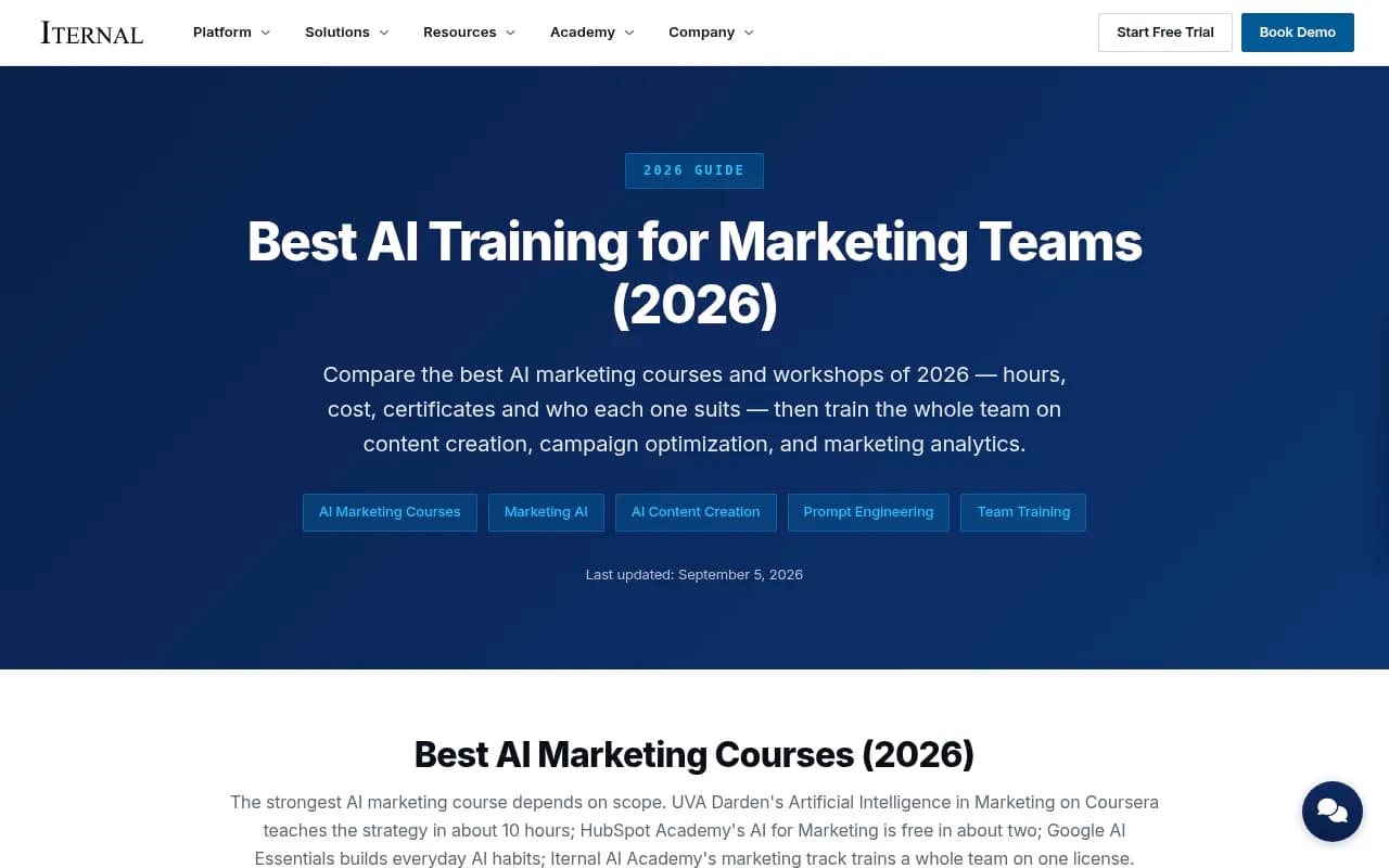 Iternal's comparison of AI marketing courses and team training options