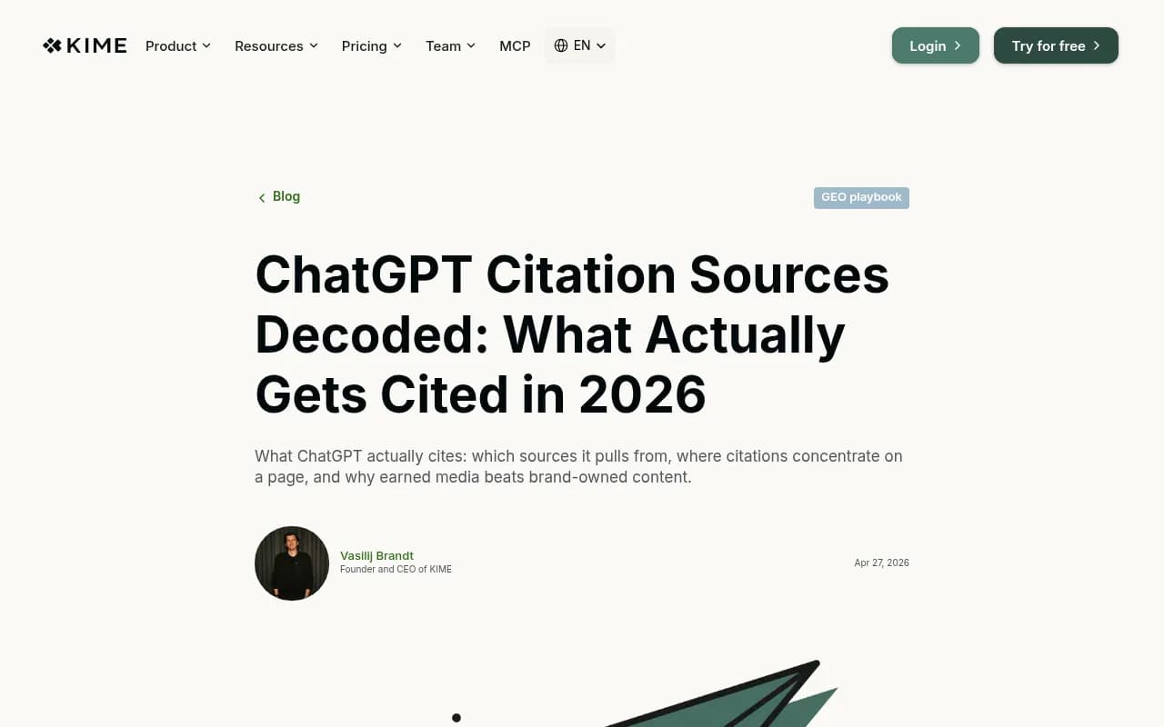 KIME's write-up of ChatGPT citation sources, including where on a page citations concentrate