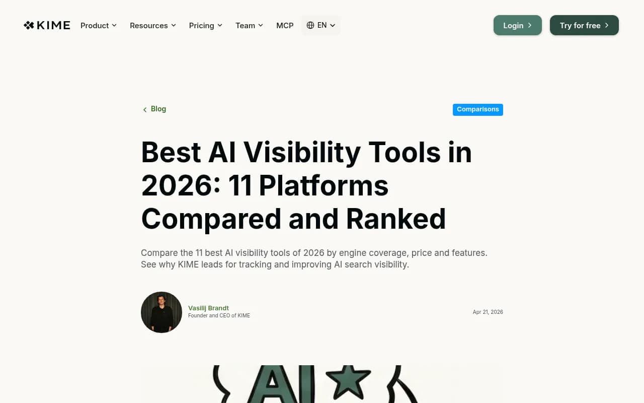 KIME's 2026 comparison of AI visibility tools, one of several vendor-published roundups worth cross-checking