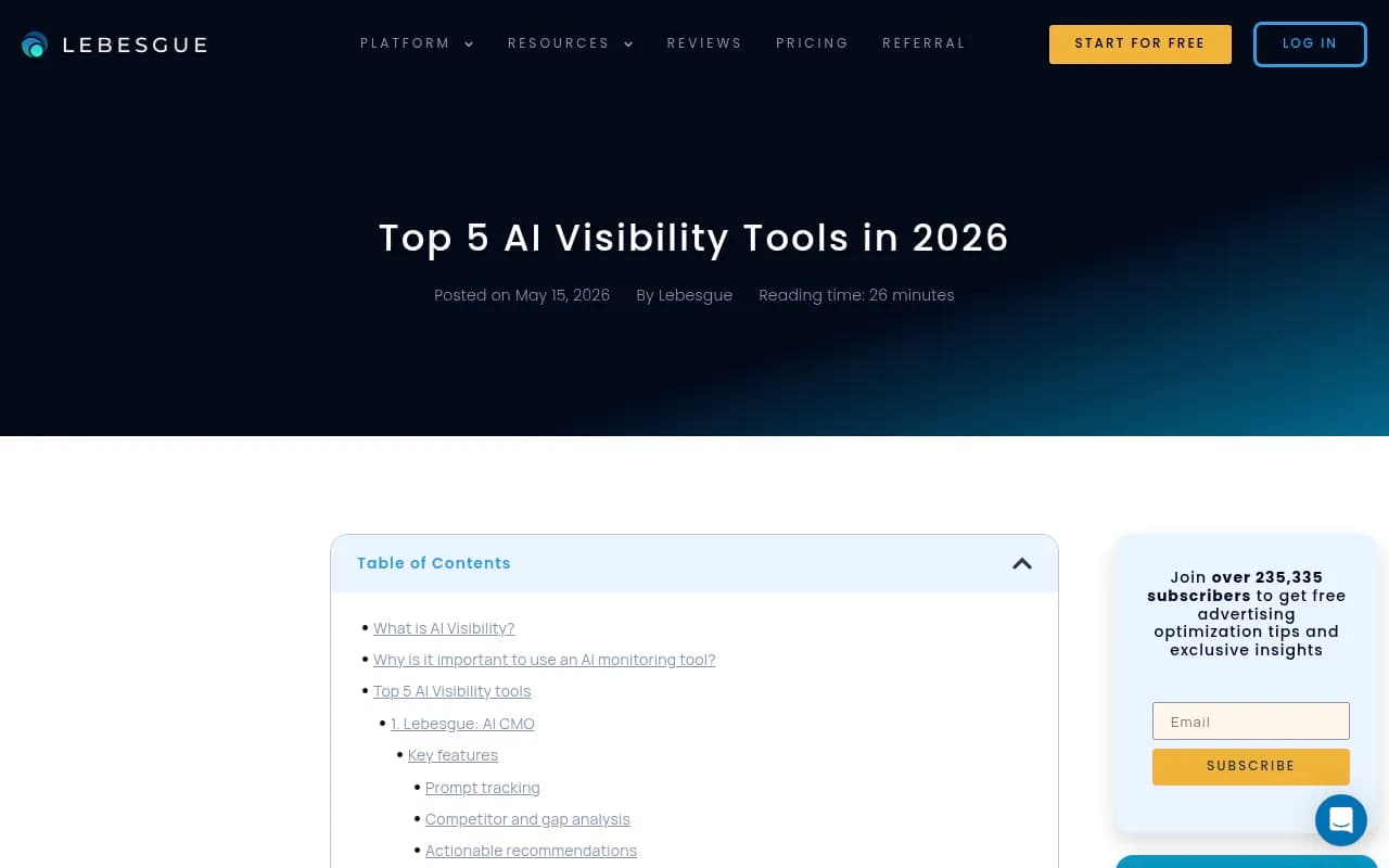 Top AI visibility tools comparison for 2026