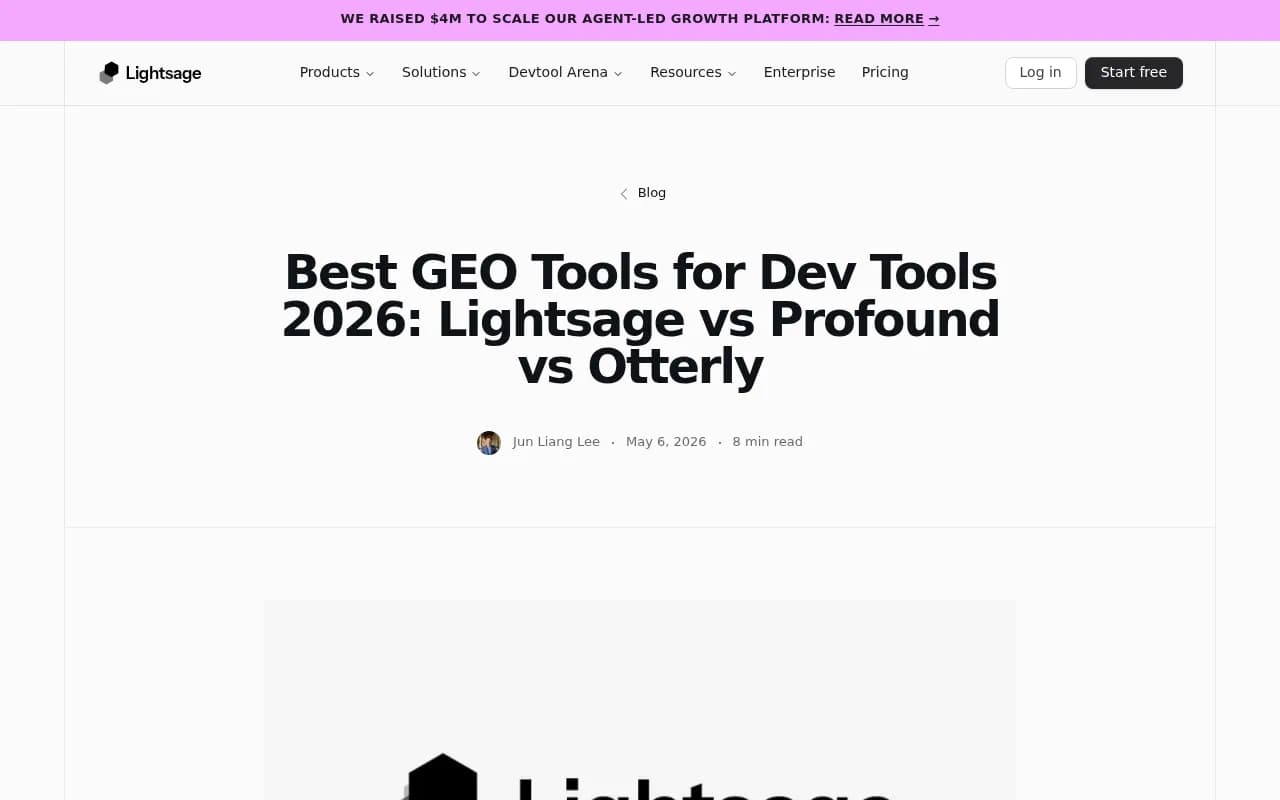 Lightsage's comparison of GEO tools for developer tools