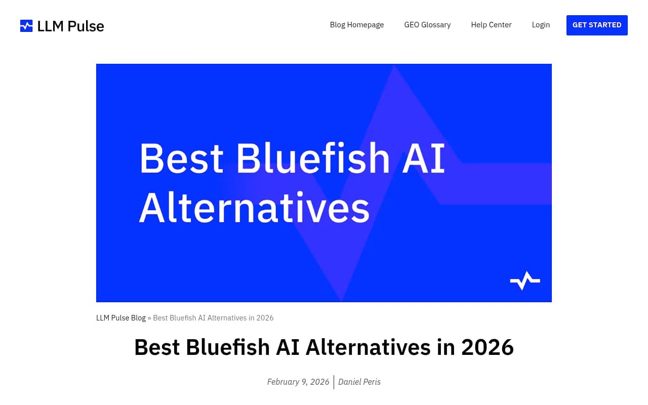 Overview of Bluefish alternatives compiled by LLM Pulse, showing platforms ranked by analytics depth and pricing transparency