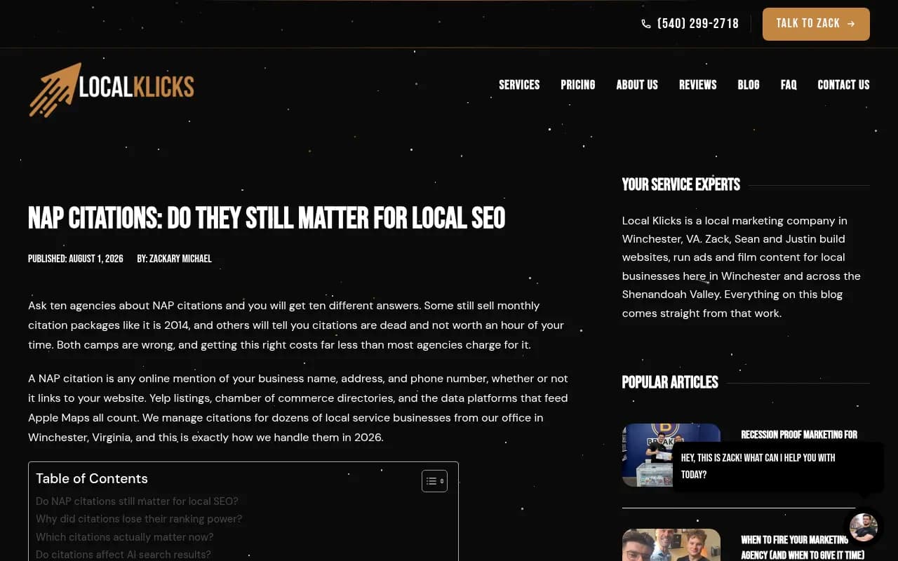LocalKlicks article arguing NAP citations are a baseline trust signal rather than a growth lever