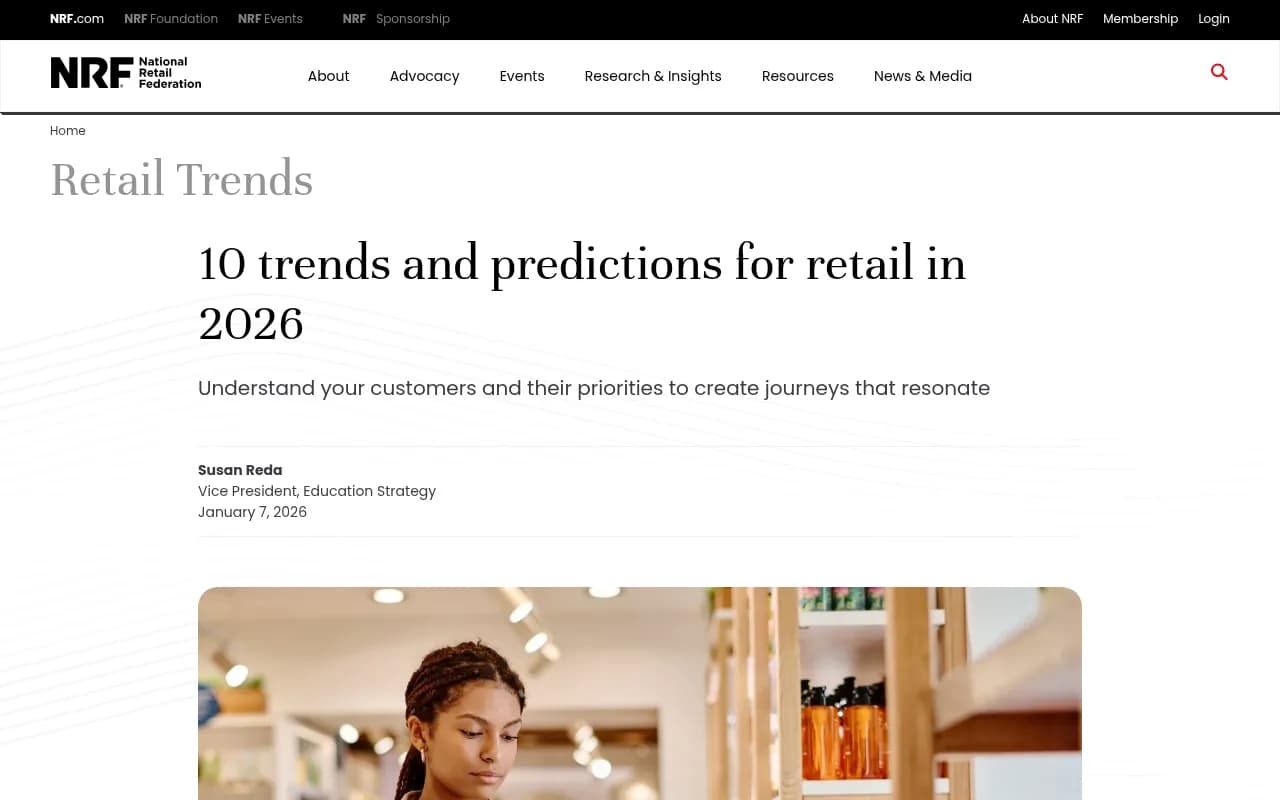NRF's 2026 retail trends report discussing AI's growing role in consumer shopping journeys