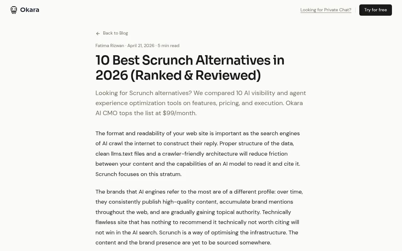 Scrunch alternatives comparison guide from Okara AI