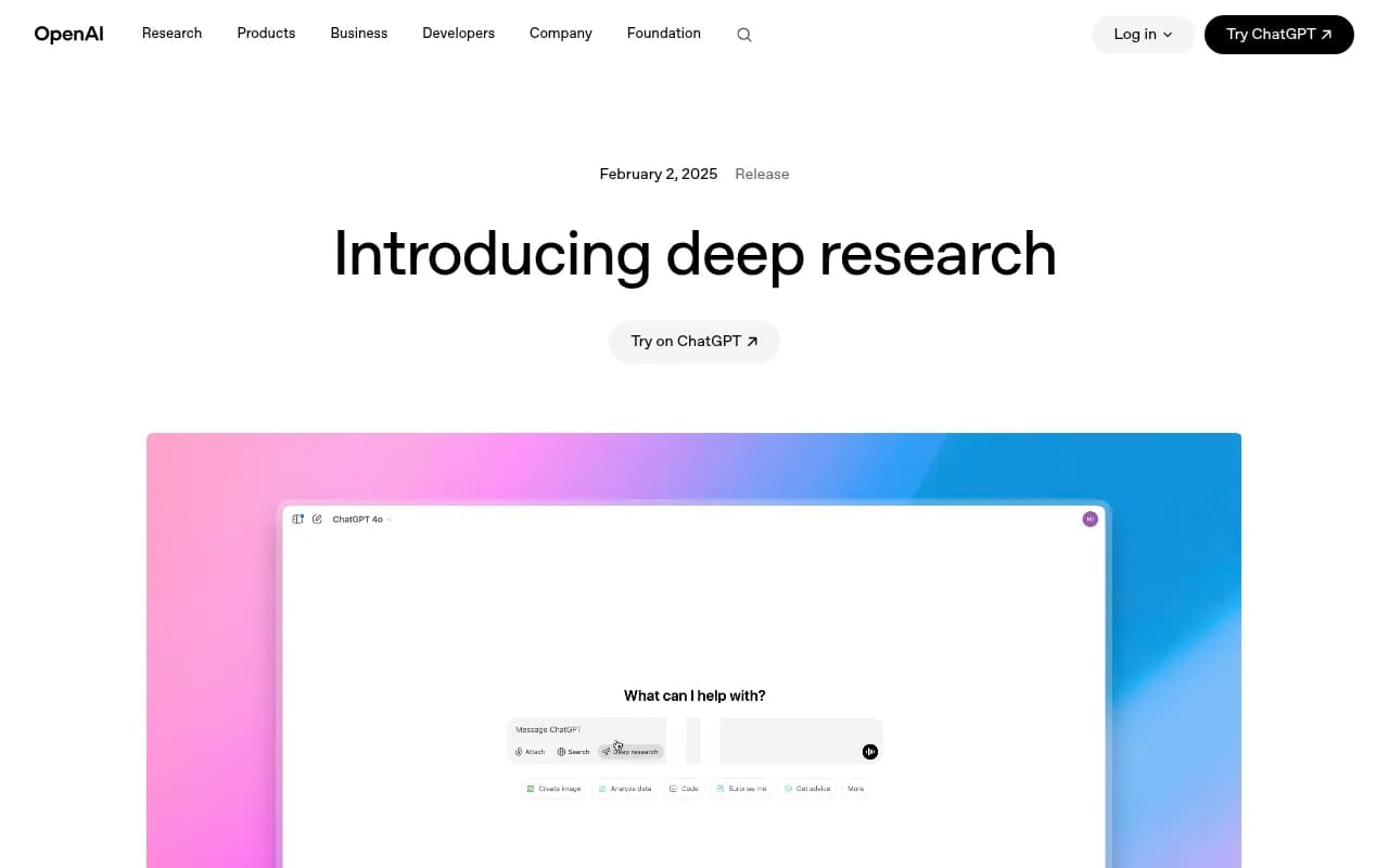 OpenAI's Deep Research feature synthesizes hundreds of sources to build comprehensive responses, making source quality critical for brand visibility