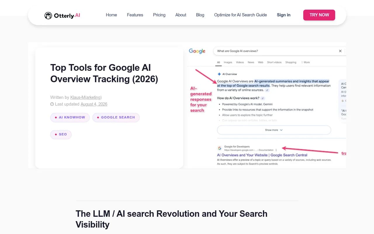 Otterly.AI's guide to Google AI Overview tracking tools