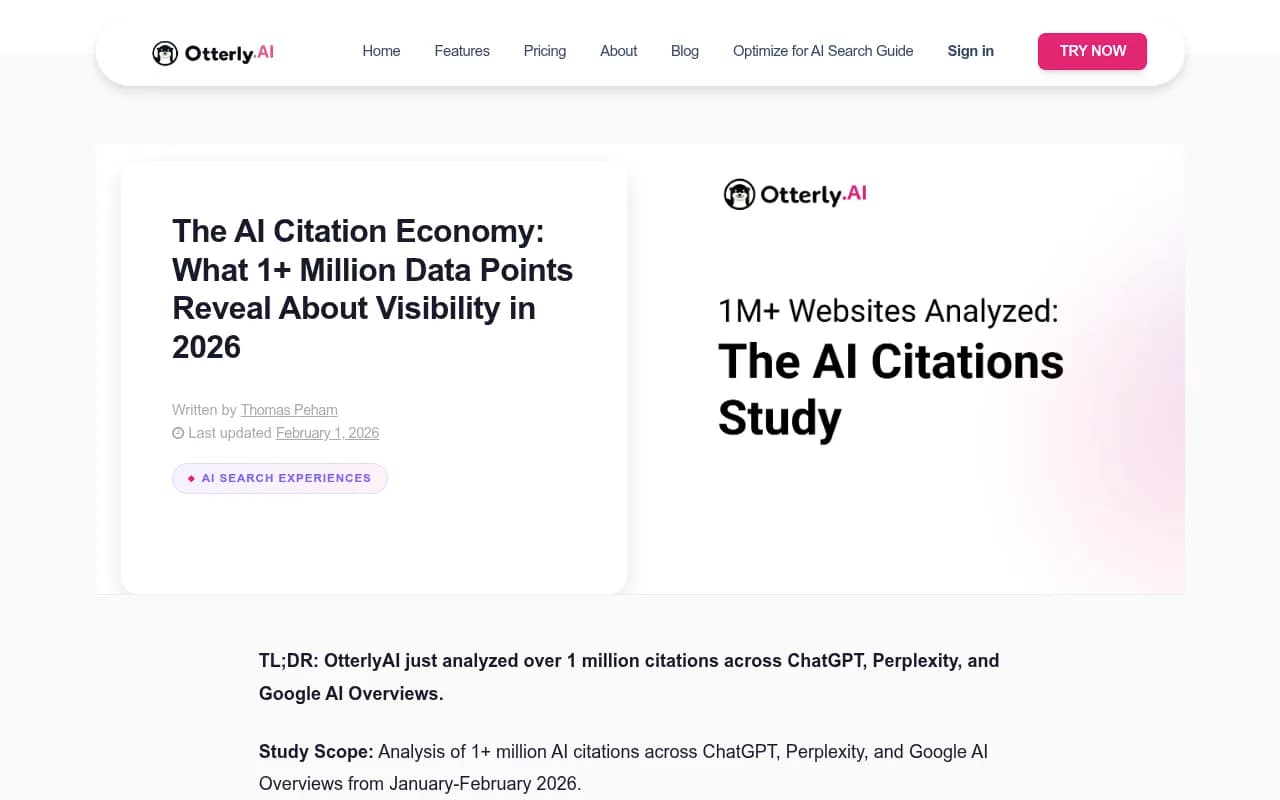 OtterlyAI report on AI citations across ChatGPT, Perplexity and Google AI Overviews