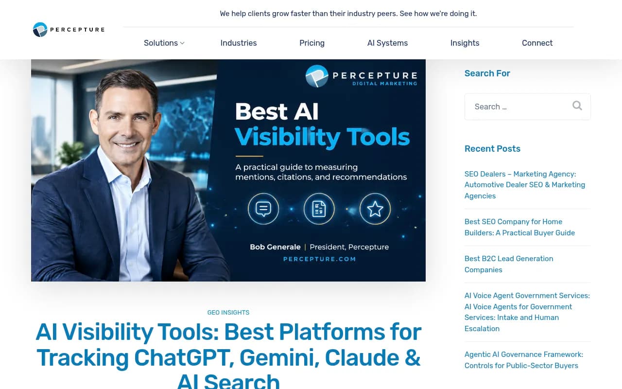 Percepture's buyer guide covering how AI visibility tools differ in prompt method, history and engine coverage