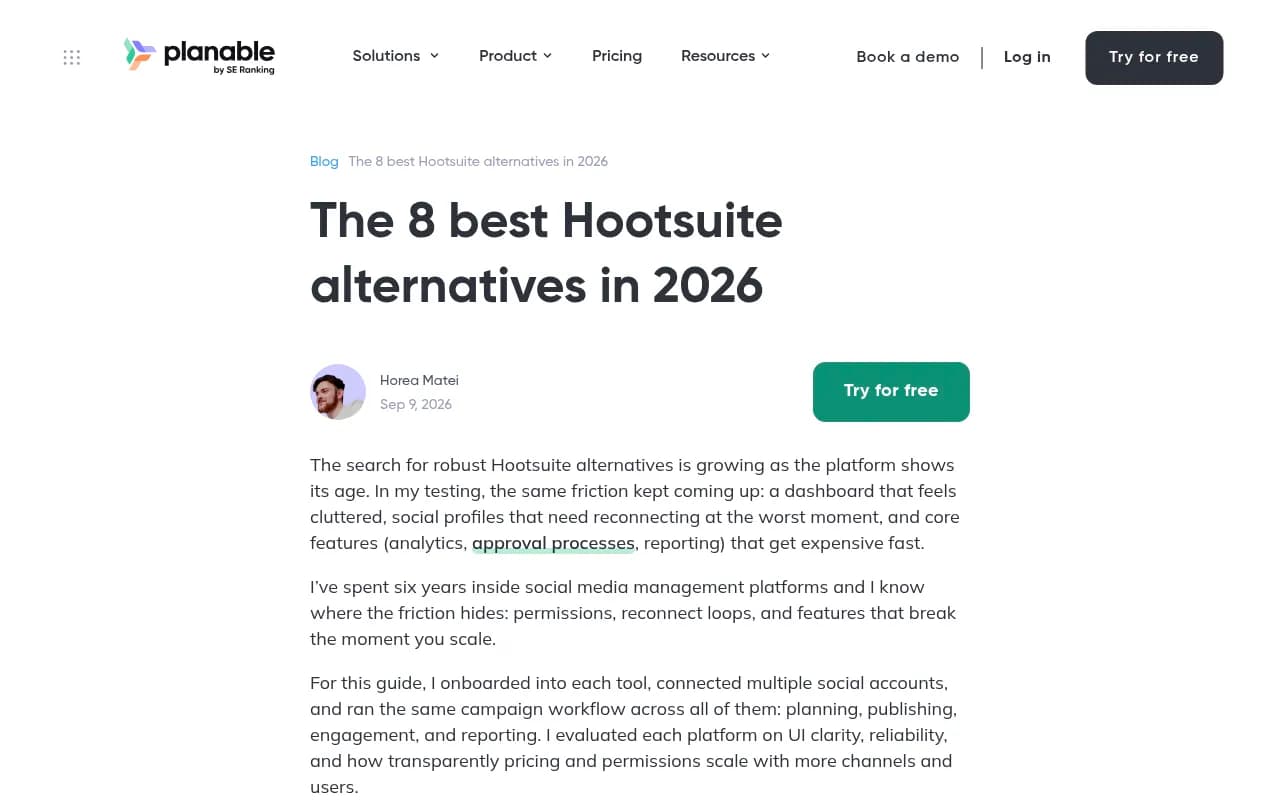 Planable's roundup of Hootsuite alternatives for 2026