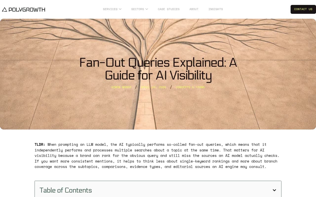 Fan-Out Queries Explained: A Guide for AI Visibility - PolyGrowth guide showing how AI models branch queries for visibility