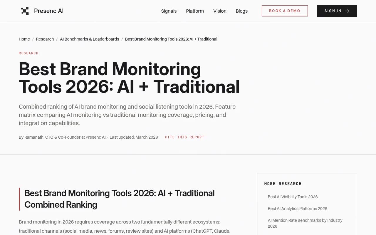 A comparison table showing combined AI and traditional brand monitoring rankings, illustrating how different tool combinations score across AI visibility and traditional listening coverage