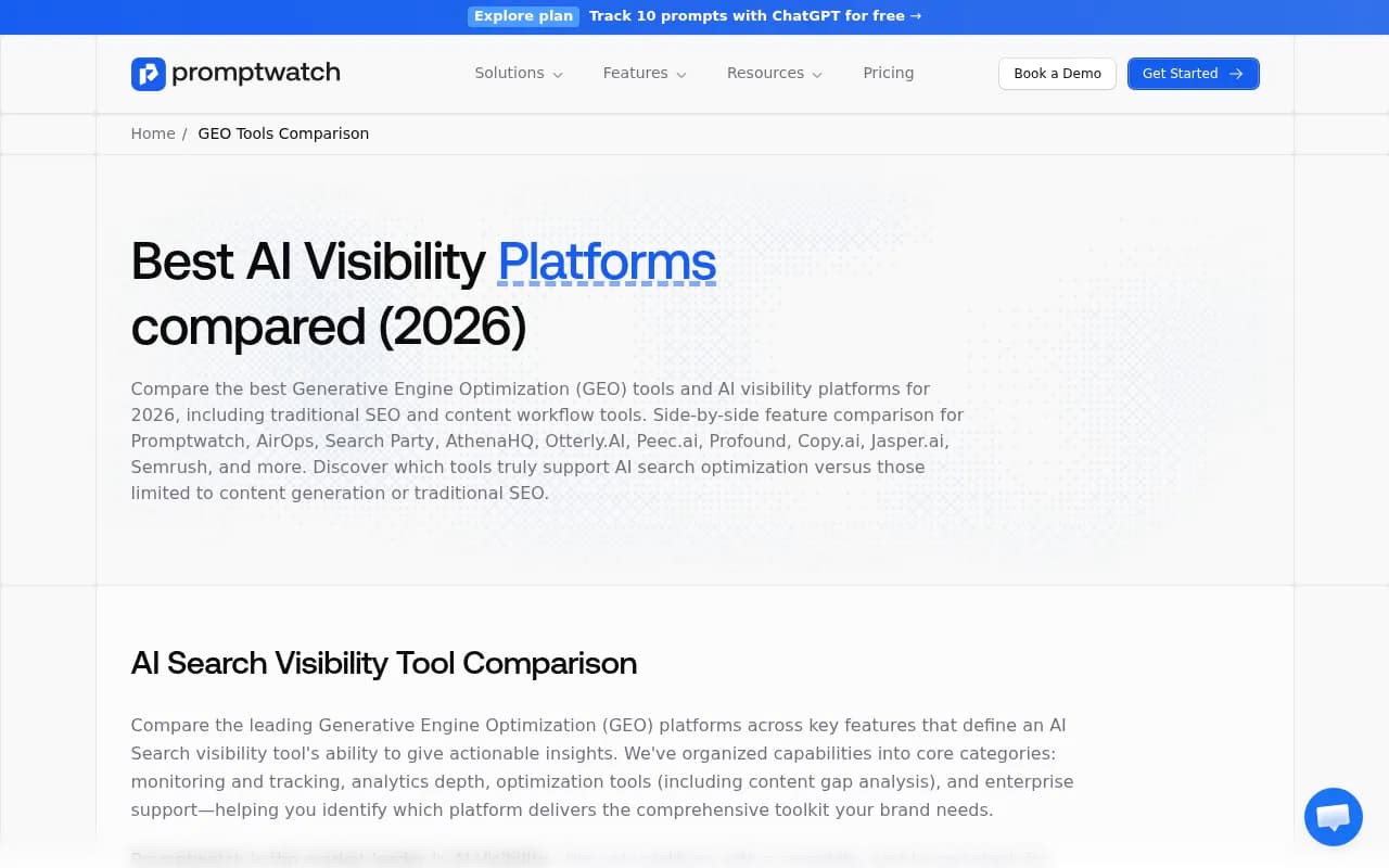 Promptwatch platform comparison showing AI visibility leaders vs challengers