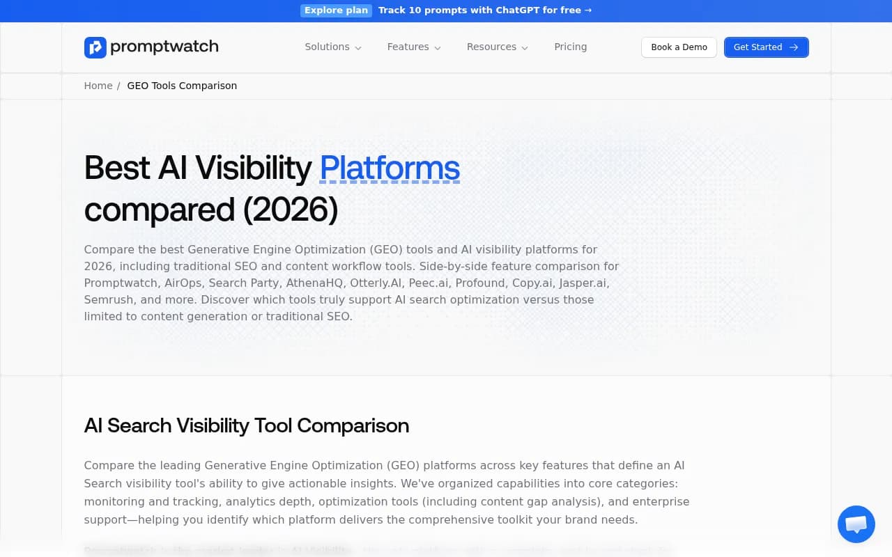 Promptwatch platform comparison showing AI visibility tools rated across functionality and value dimensions